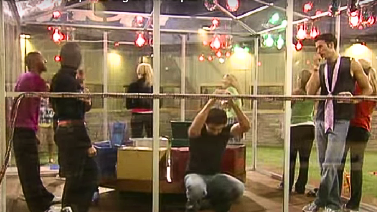 "Big Brother" houseguests playing the Pressure Cooker game on season 6.