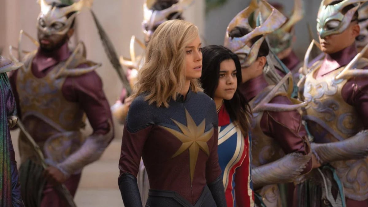 Brie Larson as Captain Marvel and Iman Vellani as Ms. Marvel in 'The Marvels'