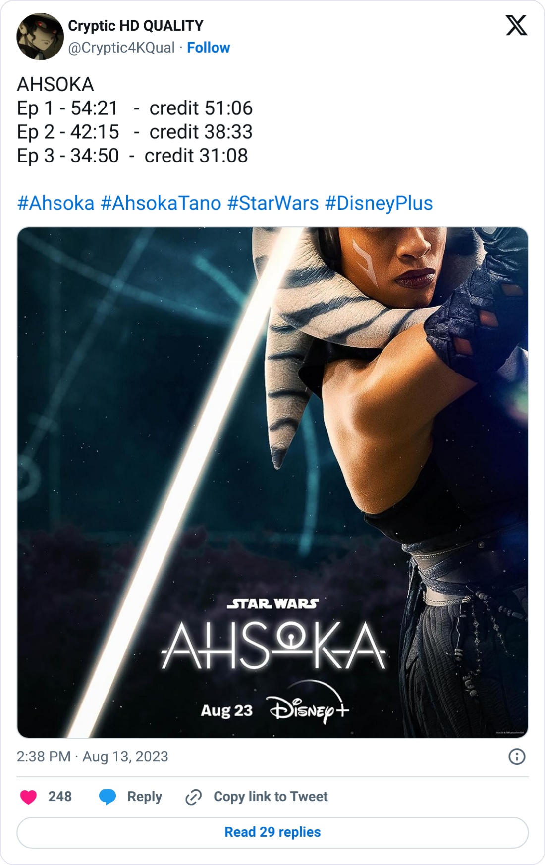 Ahsoka run times