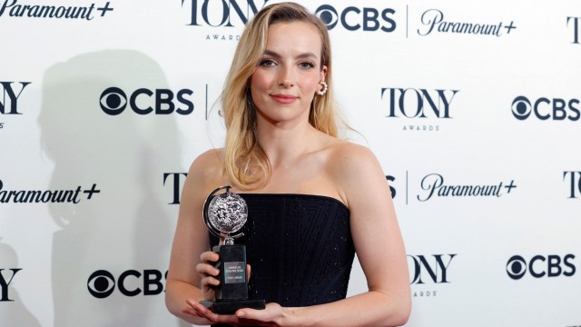 Jodie Comer, winner of the Best Performance by a Leading Actress in a Play Award for "Prima Facie," poses in the press room during The 76th Annual Tony Awards at Radio Hotel on June 11, 2023
