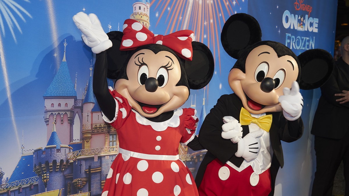 MEXICO CITY, MEXICO - JULY 5: Minnie Mouse and Mickey Mouse pose for a photo during a Disney On Ice red carpet at Auditorio Nacional on July 5, 2023 in Mexico City, Mexico.