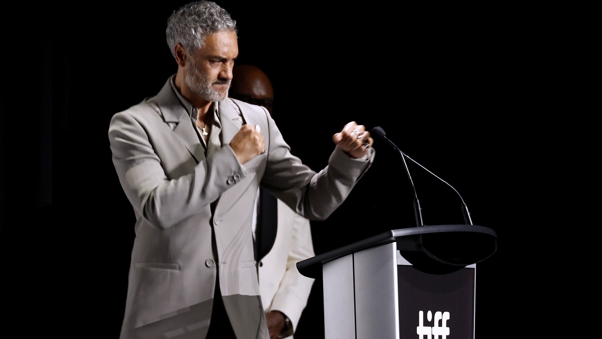 TORONTO, ONTARIO - SEPTEMBER 10: 2023 Taika Waititi on stage at the Toronto International Film Festival "Next Goal Wins" Premiere at Princess of Wales Theatre on September 10, 2023 in Toronto, Ontario.