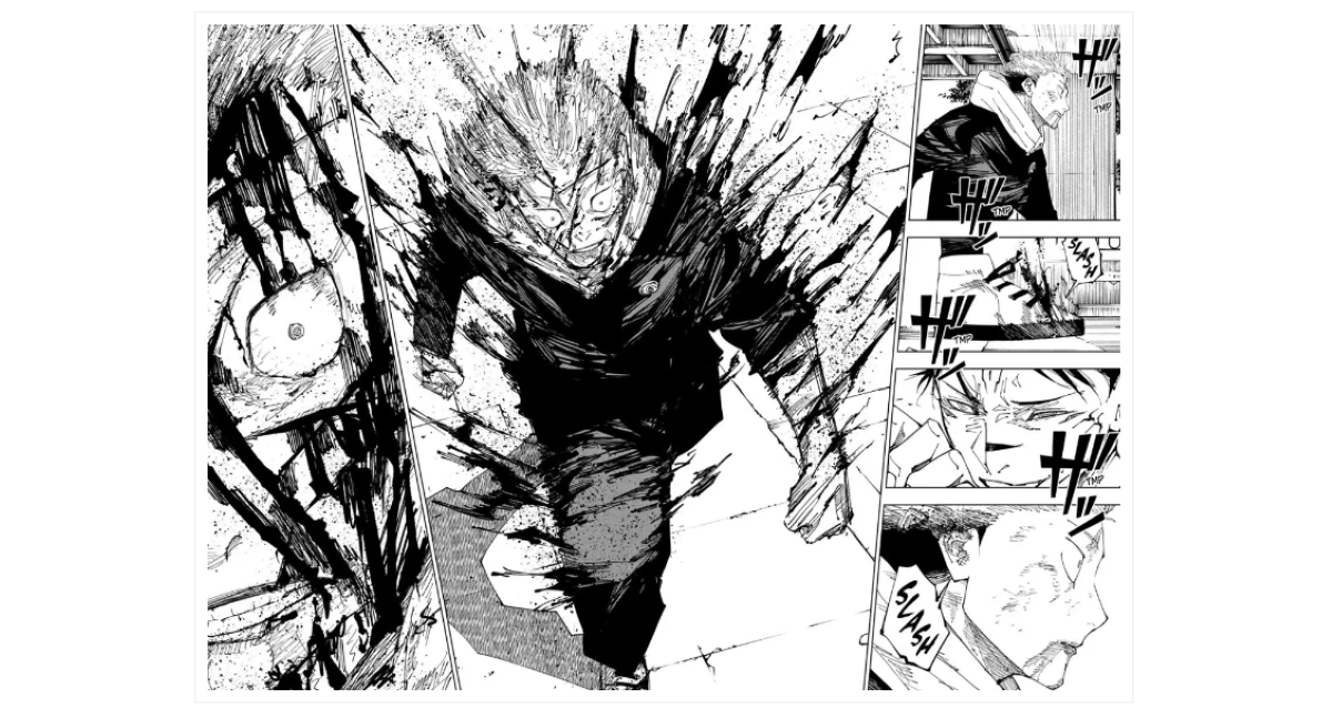 Yuji's face sliced to pieces by Ryomen Sukuna in "Jujutsu Kaisen."