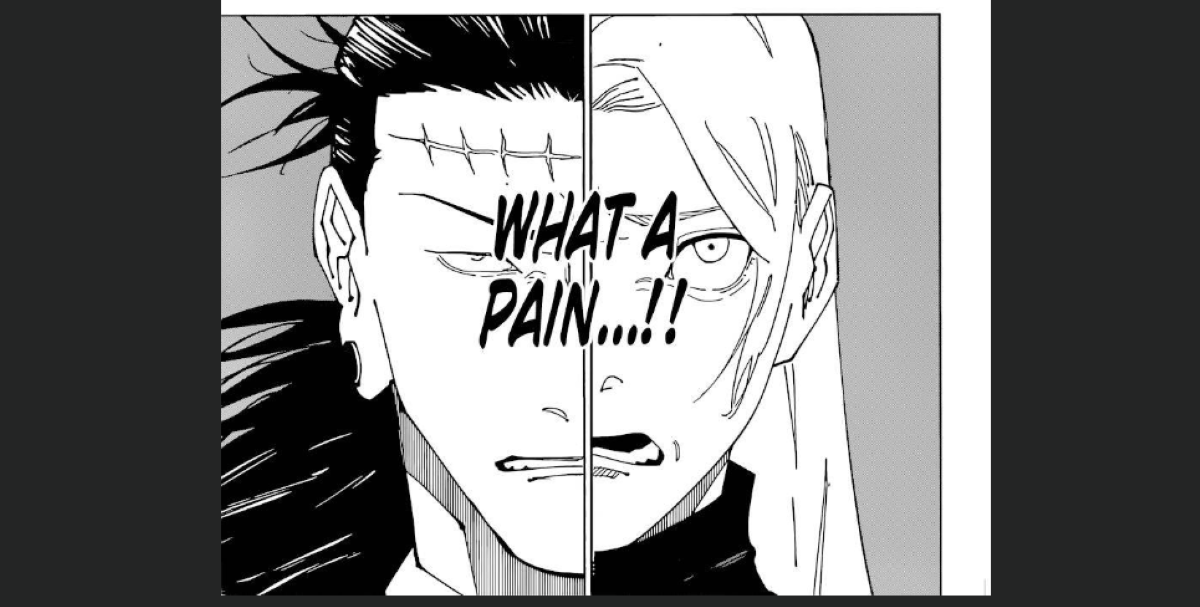 A humorous moment during a battle between Yuki and Kenjaku in "Jujutsu Kaisen."