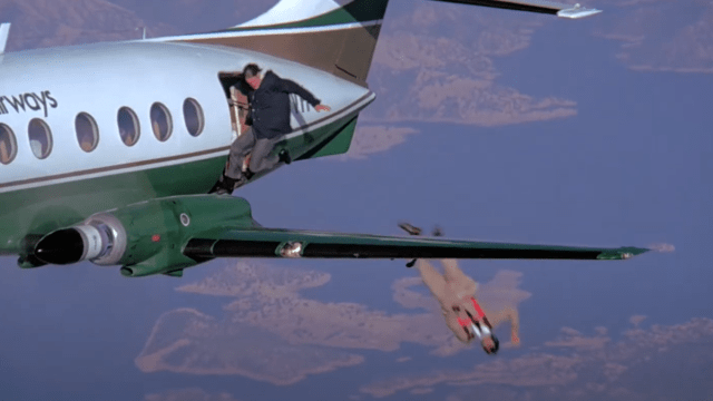 James Bond throwing a man out of a plane