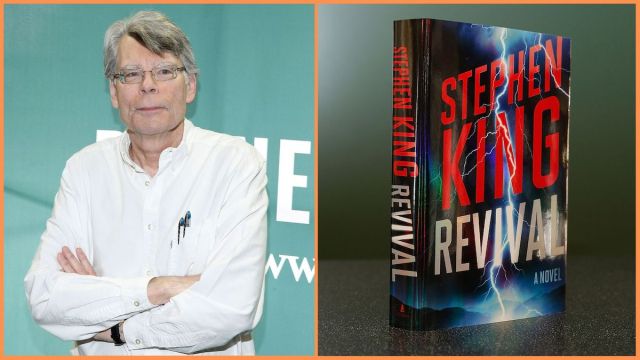 Side by side of Stephen King and a the cover of Revival the novel
