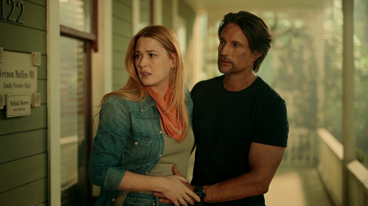 Virgin River. (L to R) Alexandra Breckenridge as Mel Monroe, Martin Henderson as Jack Sheridan in episode 506 of Virgin River.