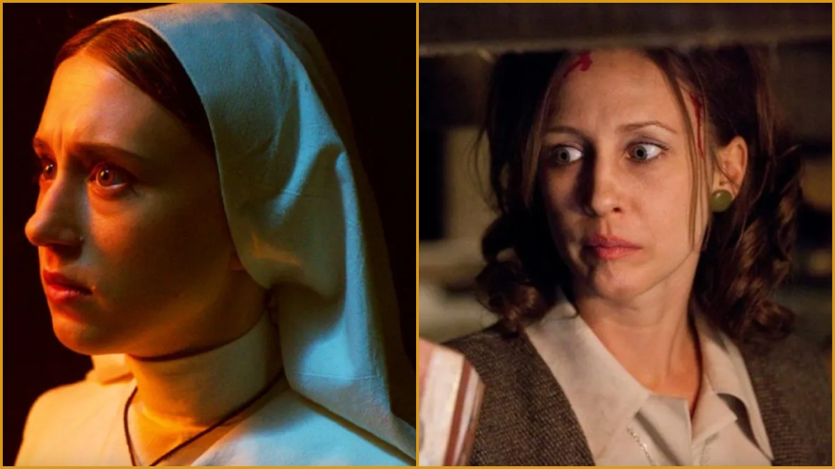 Lorraine Warren (Vera Farmiga) and Sister Irene (Taissa Farmiga) from the Conjuring universe