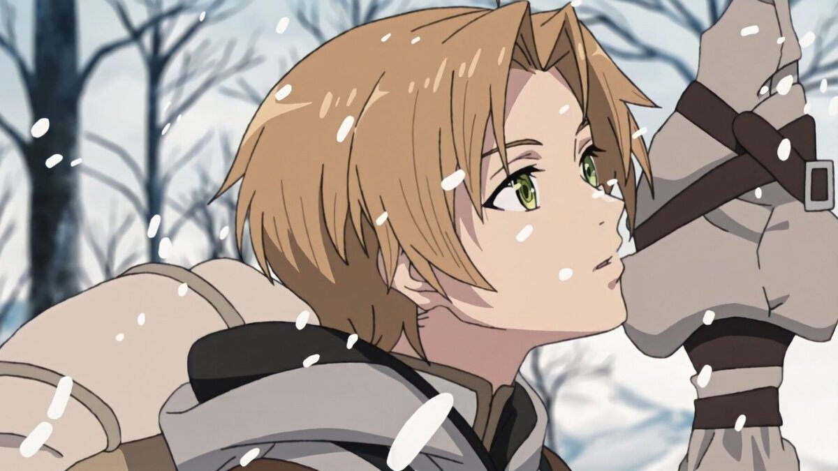 Rudeus Grayrat walking in the snow in Mushoku Tensei: Jobless Reincarnation.