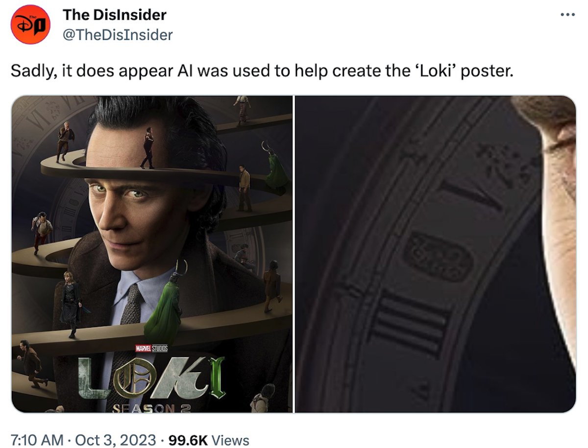 Screenshot of claims that Tom Hiddleston as Loki in 'Loki' season 2 poster was AI generated