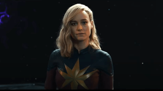 Brie Larson stares at the camera in 'The Marvels' promo