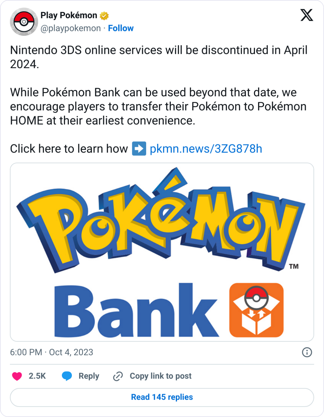Pokemon Bank announcement